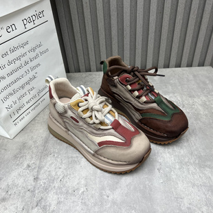 新款 2025秋季 学院风拼色厚底韩版 时尚 断码 百搭女单鞋 处理真皮女鞋