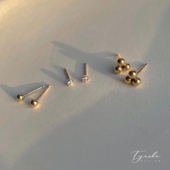 TYUSHA迷你精致14K包金锆石金珠耳钉耳骨钉防敏不褪色睡觉不用摘