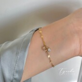 TYUSHA金片闪闪 美国14K包金单钻手链女轻奢精致不褪色 中古风