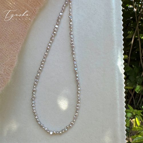 TYUSHA强光真多麻色碎银珍珠项链