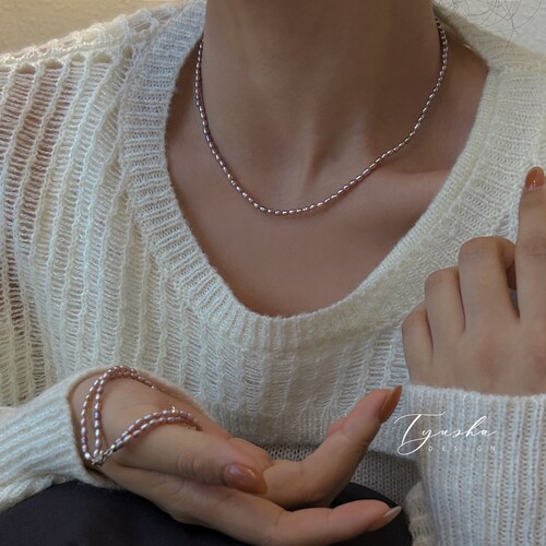 TYUSHA稀有天然异色米粒珍珠项链