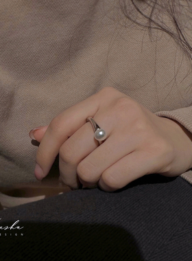 TYUSHA质感纯银珍珠开口戒指