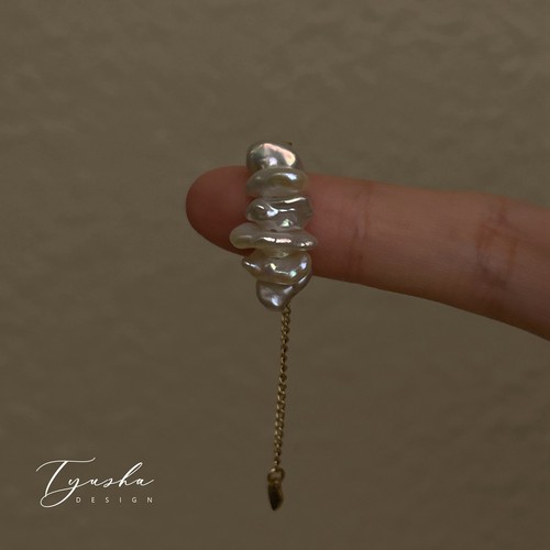 TYUSHA淡水keshi珍珠指链戒指