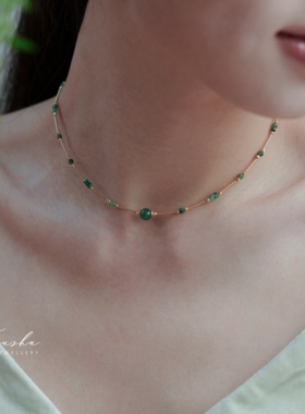 TYUSHA祖母绿翡翠玉珠项链