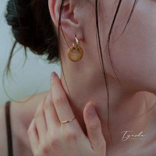 TYUSHA天然石平安扣新中式耳环