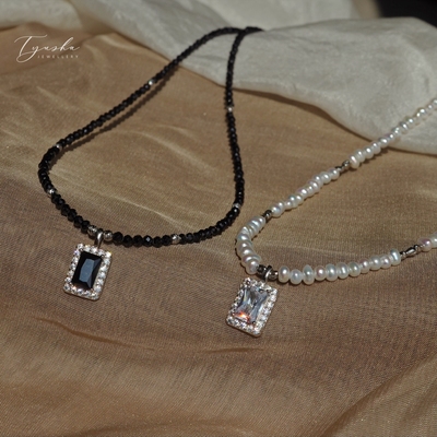 TYUSHA天然珍珠方锆石项链