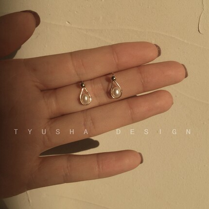 TYUSHA天然淡水珍珠14k包金耳钉少女心ins气质韩国个性法式春季