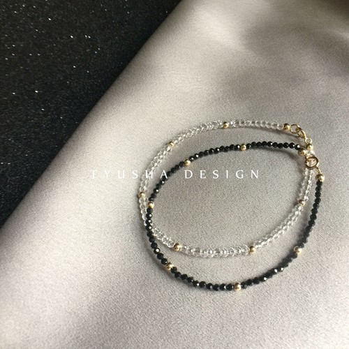 TYUSHA设计 进口天然黑色尖晶石14K注金手链手串施家白水晶超闪女 - 封面