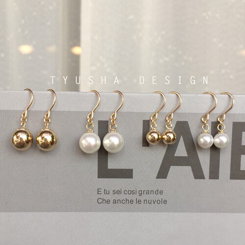 TYUSHA14K注金金豆施家珍珠耳