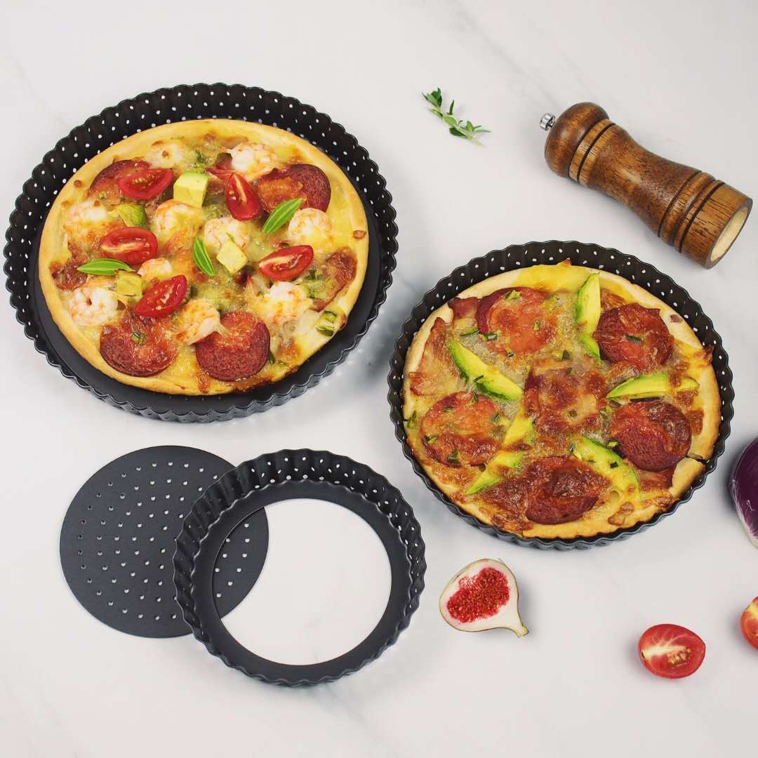 pizza不沾碳钢活底菊花烤盘有冲孔4/5/6比萨水果塔派脆皮披萨模具-封面