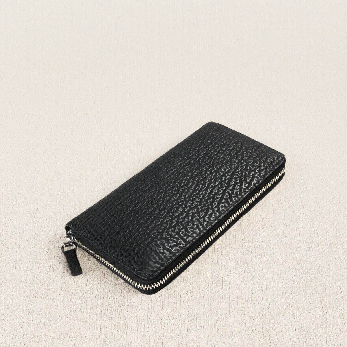 聚变手工皮具高端定制鲨鱼皮拉链长钱包真皮男士手拿包(全插卡版)