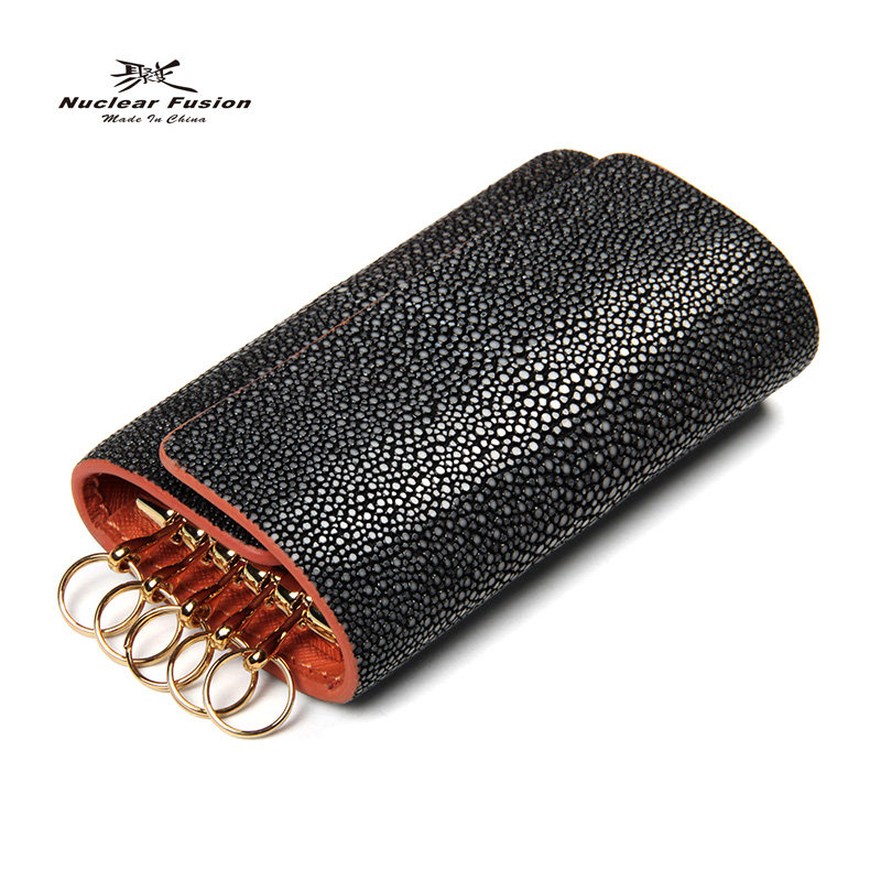 聚变手工皮具黑色珍珠鱼皮钥匙包女(常规加卡版)真皮卡位手缝定制在类目 箱包皮具/热销女包/男包, 钥匙包中 - 来自Buy2taobao.com提供专业的淘宝代购服务