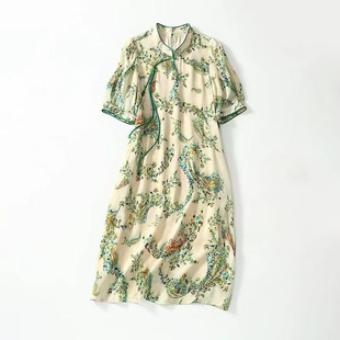 门店46&9!雨过天青色!改良旗袍/篙品印花短袖连衣裙女 D40047