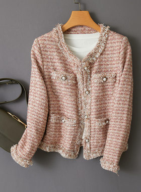 特！门店519！超美柔雾粉 小香风花纱绵羊毛开衫秋冬外套 L71375