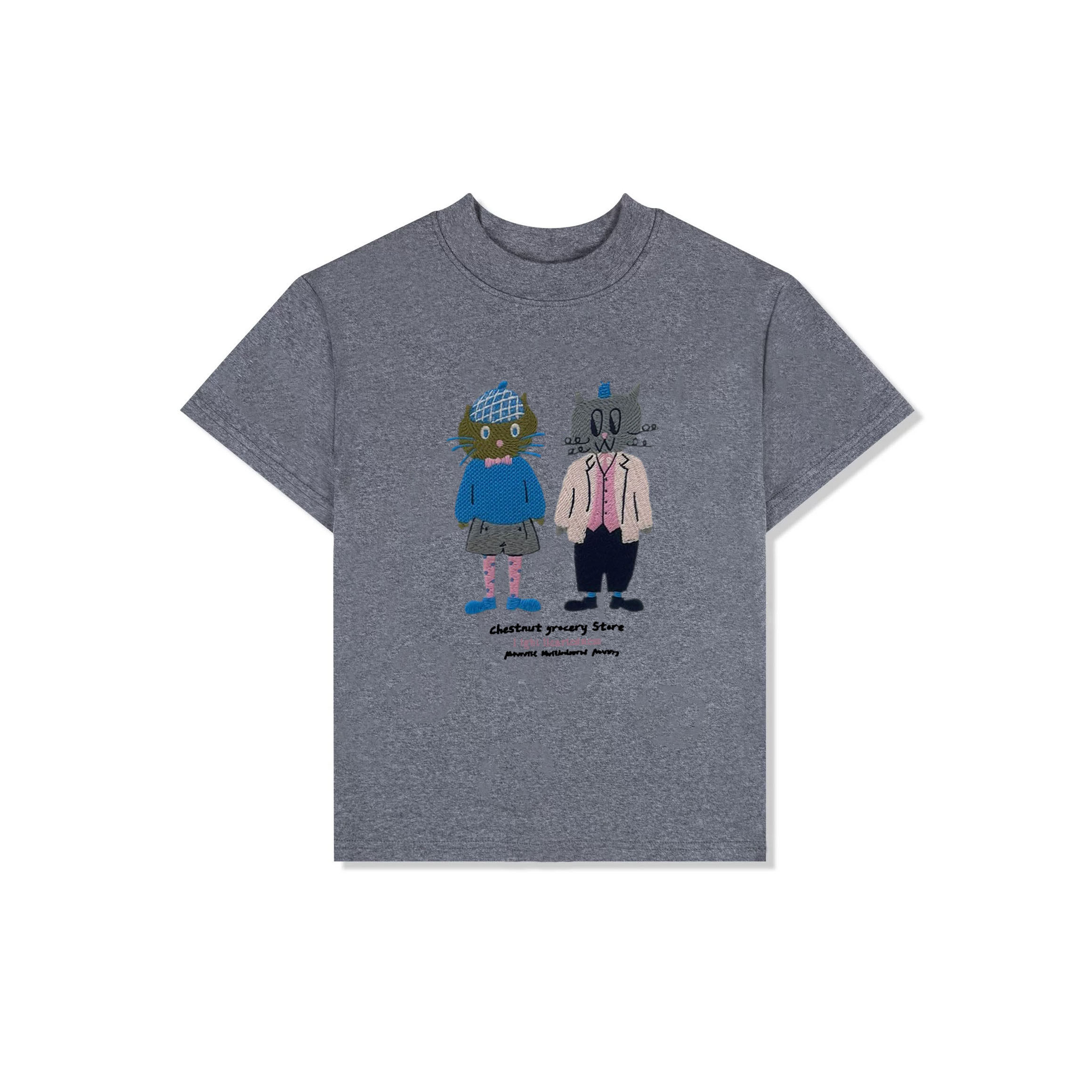 B门店32&9！绅士猫T恤」品质万针麦穗绣洋气百搭短袖上衣女C22220