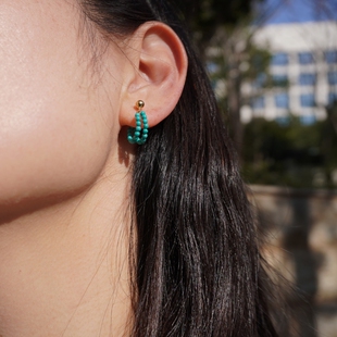 天然绿松石耳环女款米珠串珠原创设计注金饰品原创文艺蓝绿松耳饰