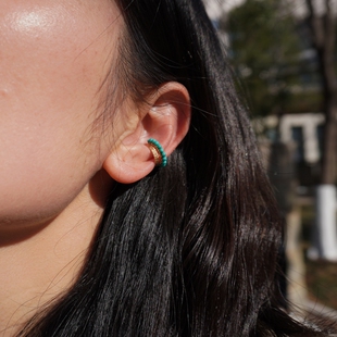 天然绿松石耳骨夹男女情侣款S925银手工串珠原创蓝绿松石耳饰耳夹