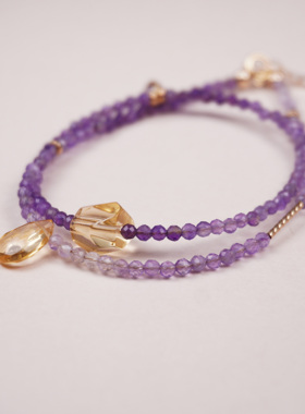 紫水晶双圈手链女不规则串珠手饰