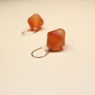 天然红玛瑙耳环女原创设计款旅游度假风耳饰14k包金艺术复古耳坠