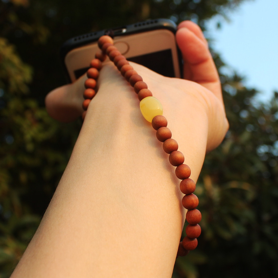 老山檀手机链短款手腕挂绳财神蜜蜡手机挂件挂饰天然檀木情侣挂链