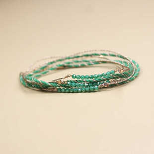 绿锆石手链女很夏天小清新浪漫手工编织极细手饰叠戴三圈手绳多圈