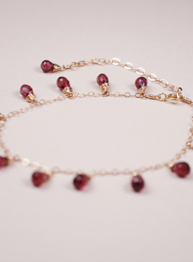 石榴石水滴手链女酒红色彩宝手饰