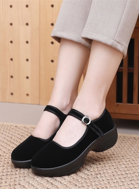 厚底高跟老北京布鞋女软底黑布鞋酒店工作鞋平底礼仪单鞋妈妈舞鞋
