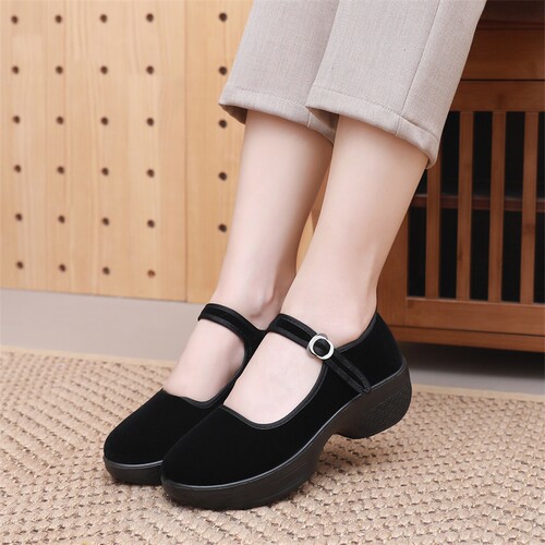 厚底高跟老北京布鞋女软底黑布鞋酒店工作鞋平底礼仪单鞋妈妈舞鞋