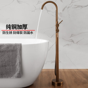 落地式冷热纯铜复古浴缸水龙头全铜立式欧式木桶淋浴龙头仿古套装