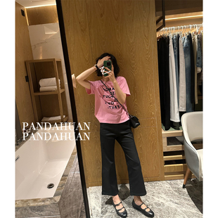 瘦'竹竿'哑光涂层_修身弹力高腰巨显瘦微喇九分裤女休闲小喇叭裤