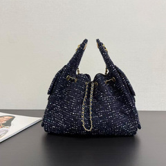 25C新款抽绳hobo腋下包单肩嬉皮水桶包bag菱格链条大容量托特包