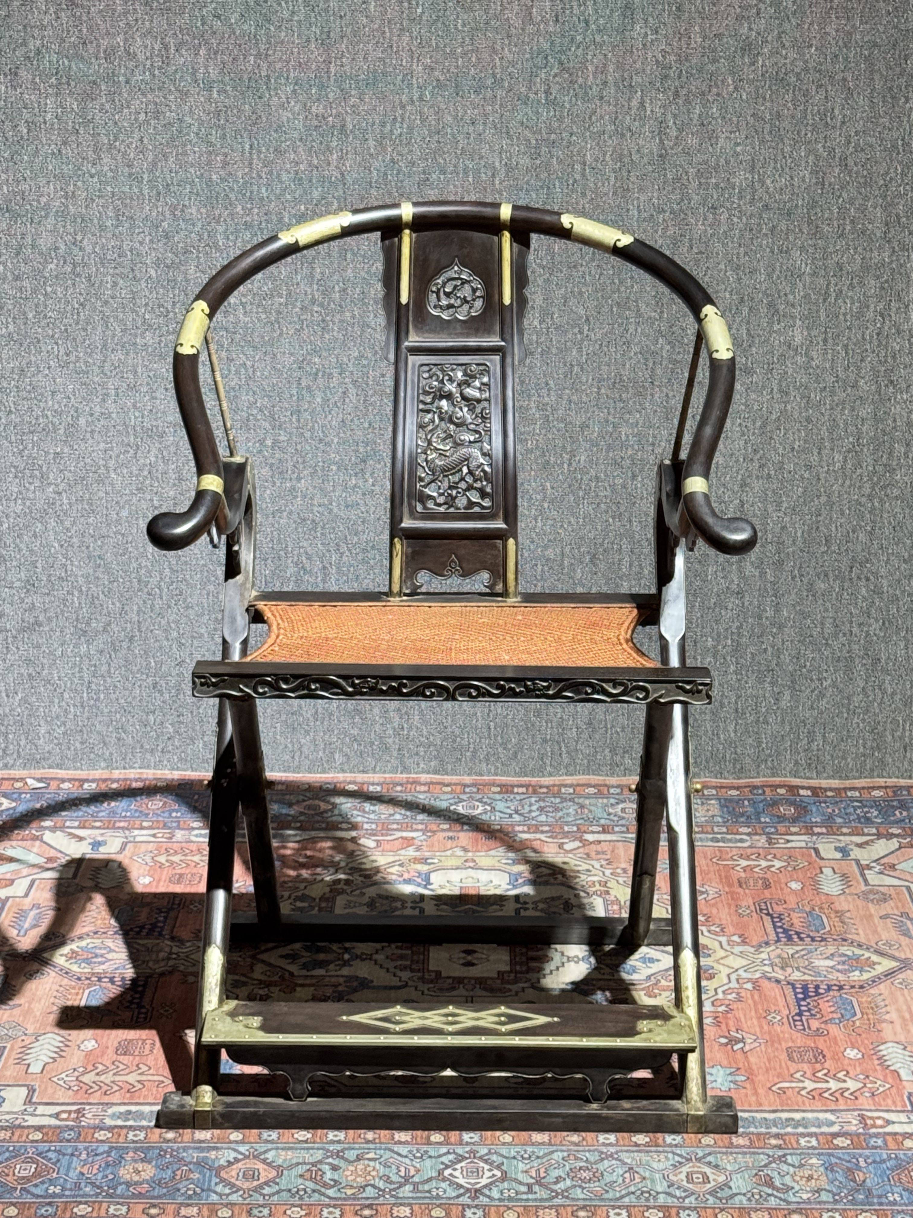 典藏老紫檀木【交椅】 传世精品老海黄古董木器实木家具中式摆件