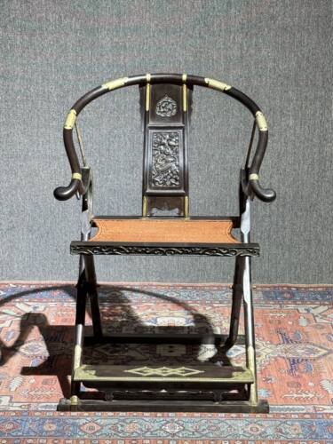 典藏老紫檀木【交椅】 传世精品老海黄古董木器实木家具中式摆件