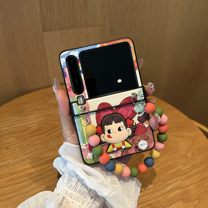 不二家女孩适用华为Pura X手机壳折叠屏卡通皮质P50宝盒新款手提链条Pocket2彩虹油画全包可爱创意保护套防摔
