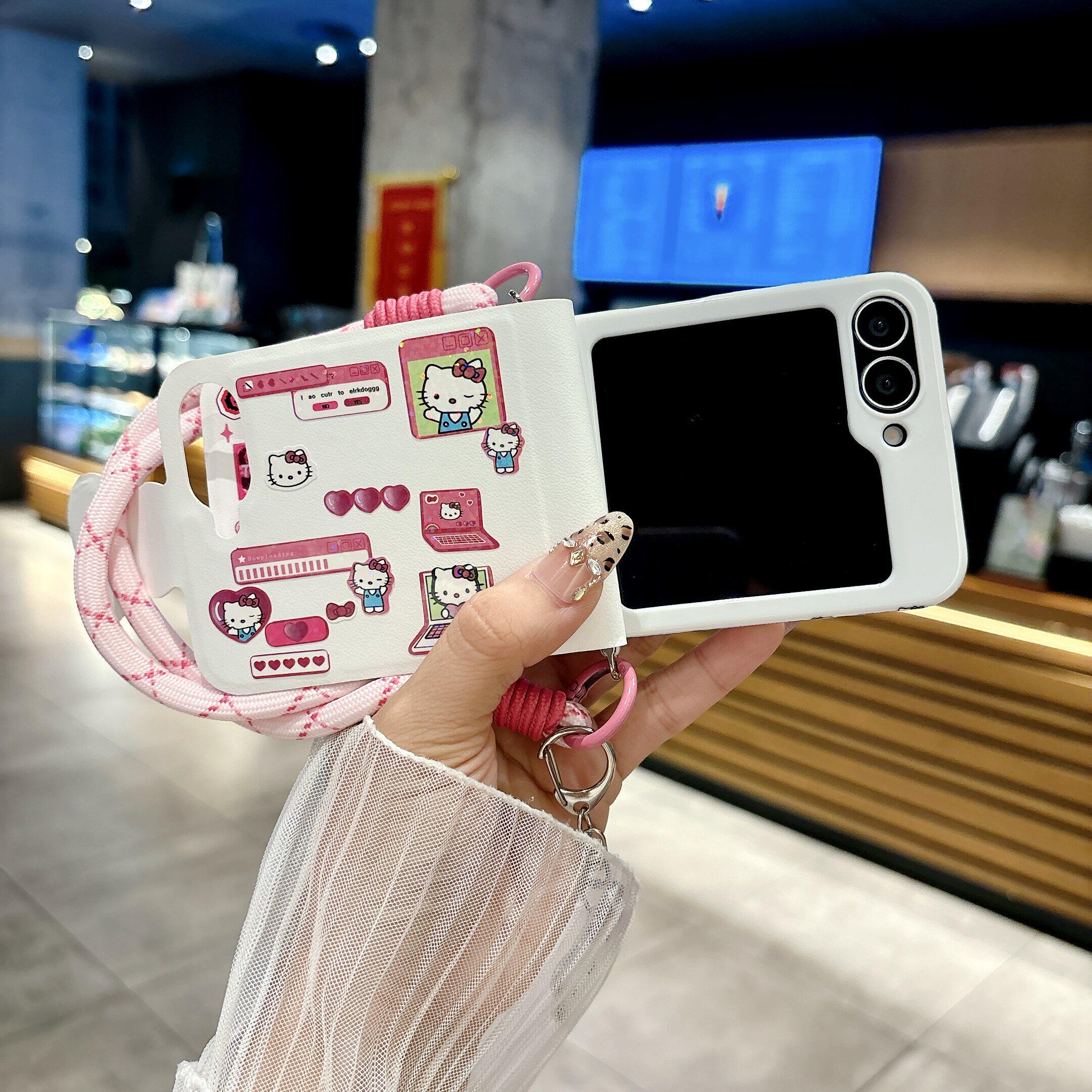 适用三星galaxyzflip6手机壳新款z flip5笔记本彩绘卡通中轴全包防摔折叠屏zflip7保护套库洛米kt猫手提女款