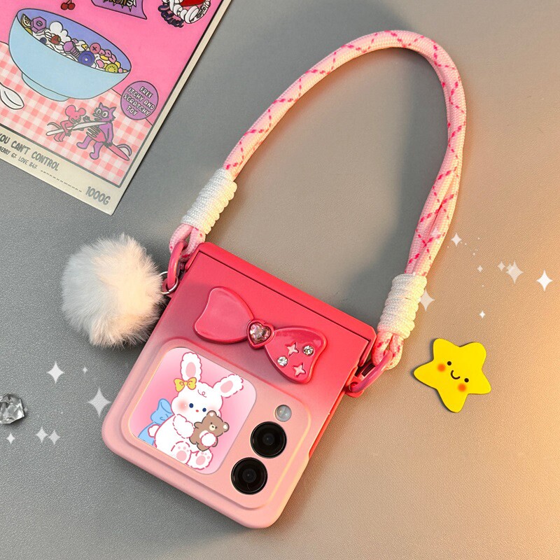 适用华为novaflip手机壳新款novaflips折叠屏渐变保护壳带手提挂绳防摔斜挎中轴铰链全包日韩少女创意个性