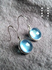 Серьги 吾欢喜天然海蓝宝石水晶耳坠蓝色耳环纯银饰镶嵌女款耳环中国风 I rejoice