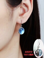 Серьги 吾欢喜天然海蓝宝石水晶耳坠蓝色耳环纯银饰镶嵌女款耳环中国风 I rejoice