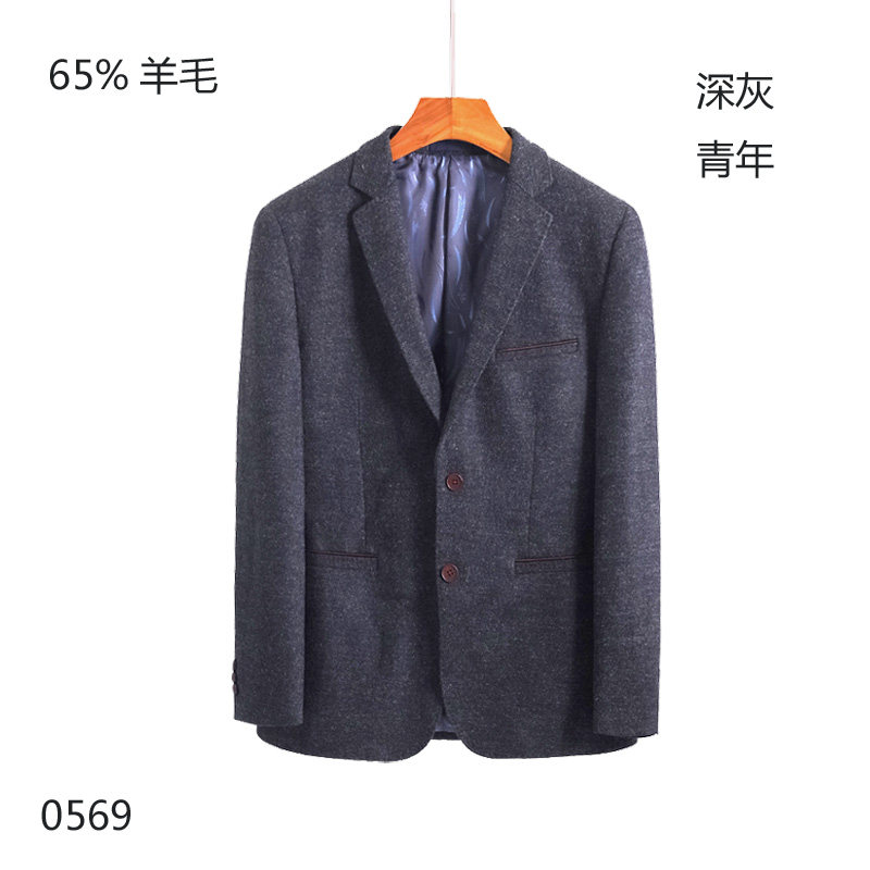 现货65%羊毛西服男士 毛料休闲西装呢子秋厚秋冬修身青年欧美简约