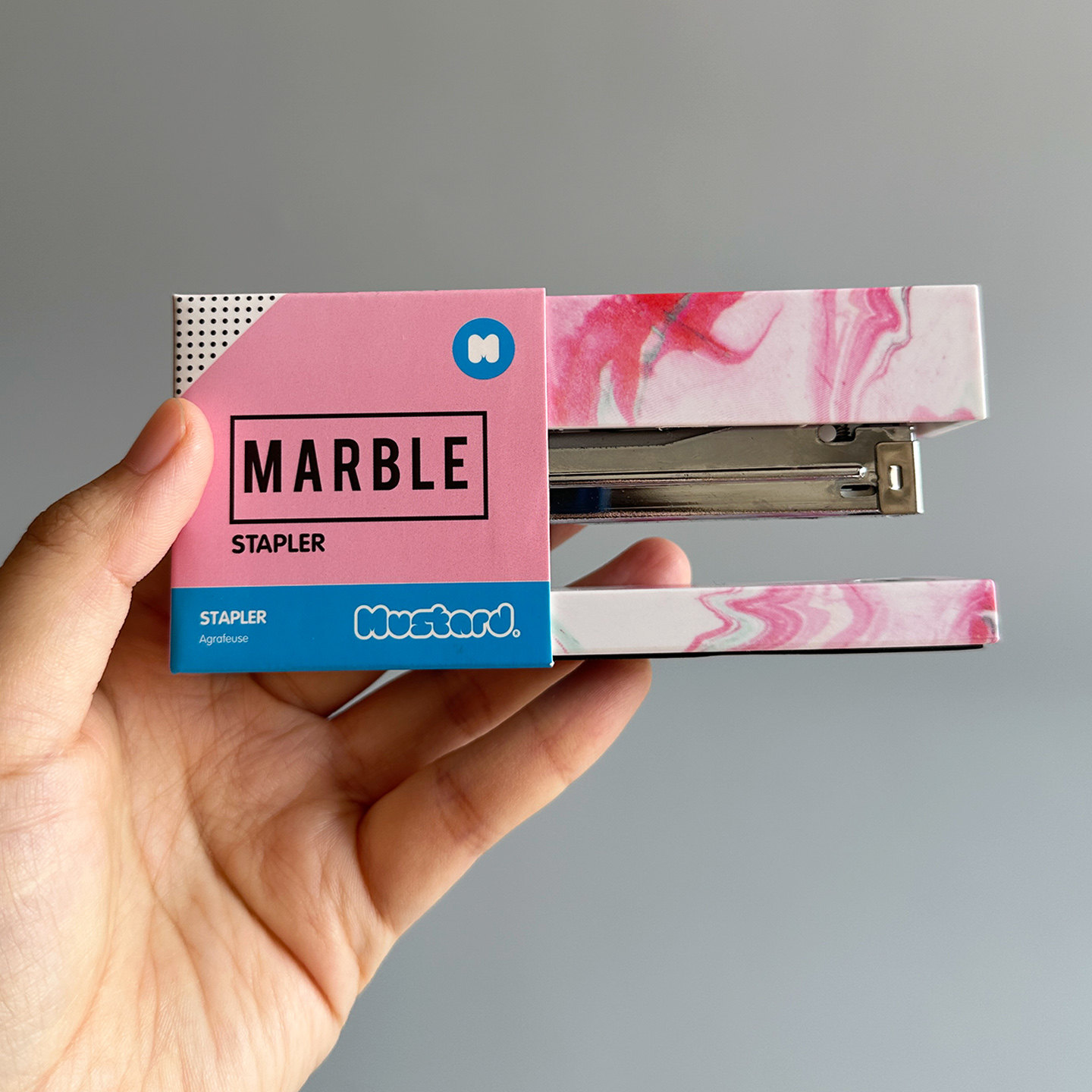 出口英国原单！高颜值办公学生居家轻便粉色大理石纹省力订书机