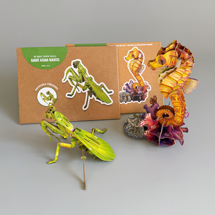 出口老美原单19.99美金！3D立体拼装模型 螳螂海马精美牛皮纸拼图