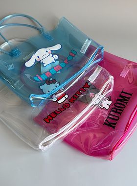 F21联名款大号透明托特单肩包 夏季防水果冻包 游泳包 沙滩度假包