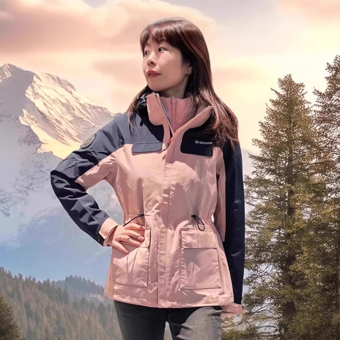阿珂姆新款女冲锋衣羽绒 内胆防风防雨户外登山徒步外套