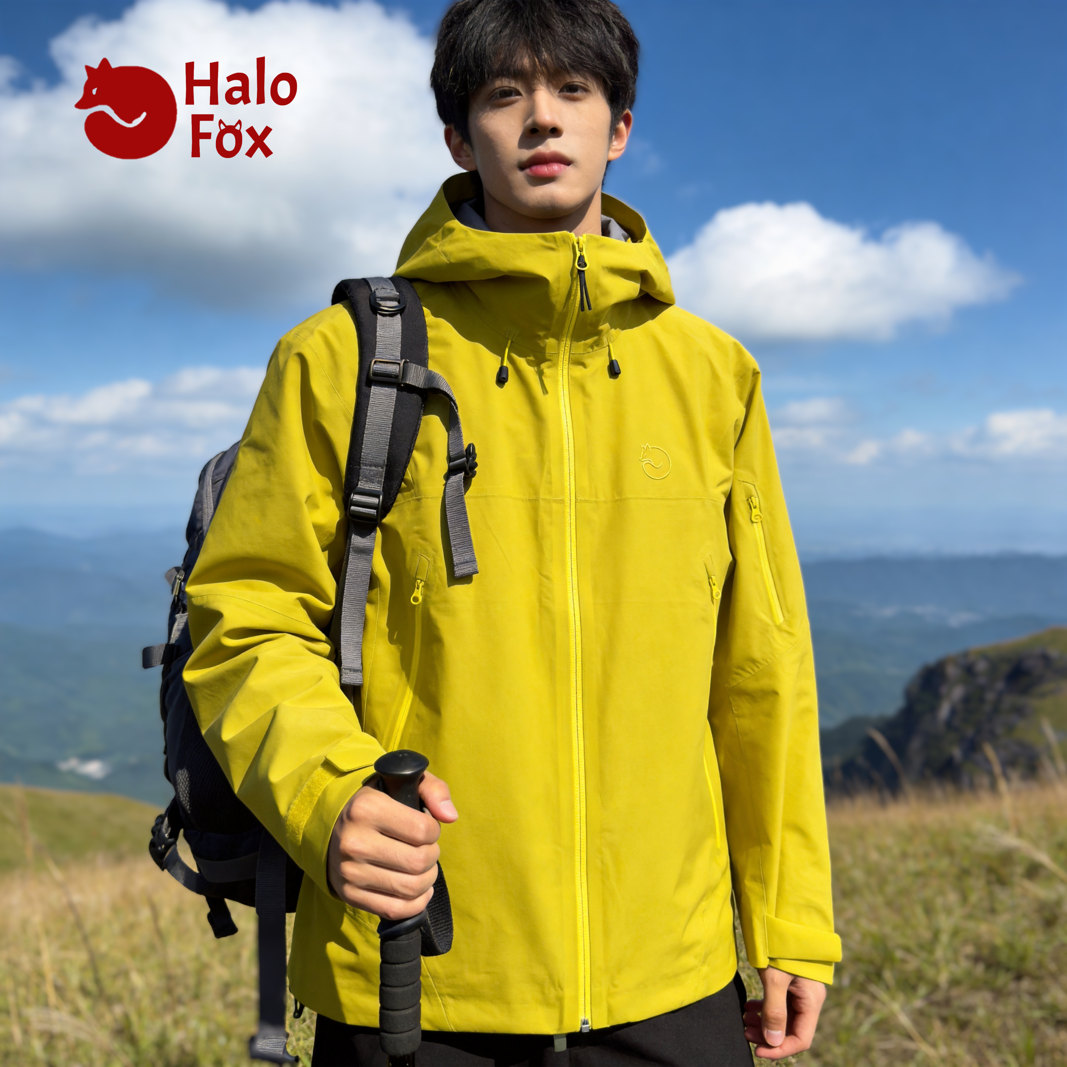 Halo Fox新款户外冲锋防风耐磨防水男女款运动连帽风衣外套