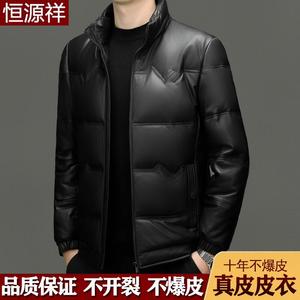 恒源祥男士真皮皮衣青年头层绵羊皮外套立领鹅绒服加厚冬季羽绒服