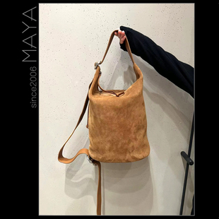 秋冬新品 潮大容量 真皮软糯双拉链水桶包多用单肩包斜挎包时尚