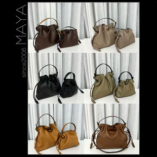 玛雅牛皮水手绳结多色抽绳福袋包手提斜挎单肩女包商务通勤