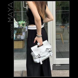 潮斜挎单肩波浪造型银色女潮 个性 玛雅真皮设计师款 手提辣妹包时尚
