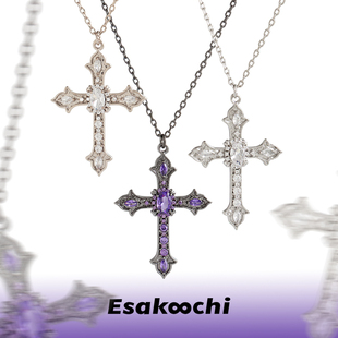 Esakoochi禁忌系列 潮酷十字项链女ins暗黑锁骨链冷淡风 原创个性