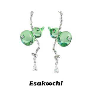 Esakoochi原创设计绿色宝葫芦耳环小众新中式气质个性耳饰